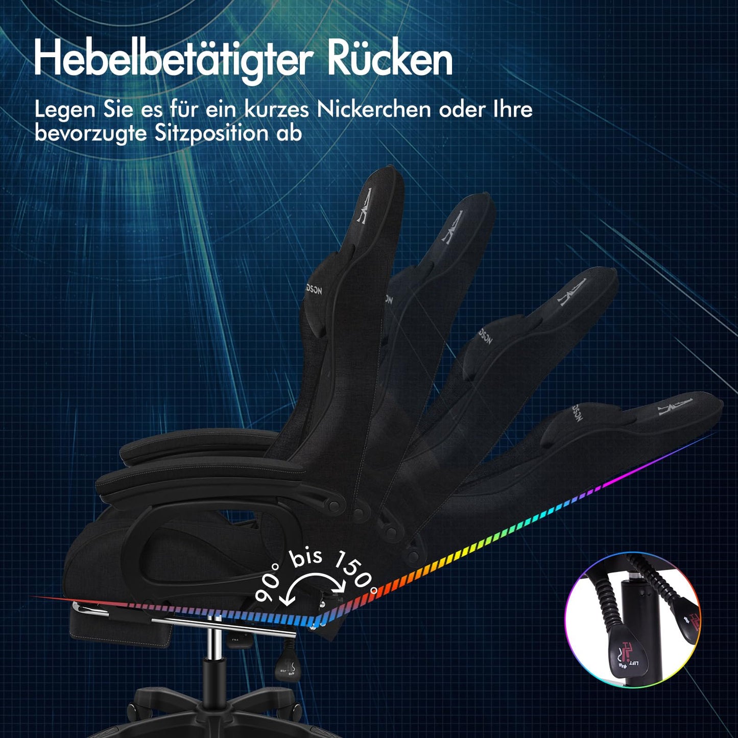 ALFORDSON Gaming-Stuhl mit Massage, Fußstütze, Ergonomisch, 360° drehbar, bis 180 kg, Schwarz